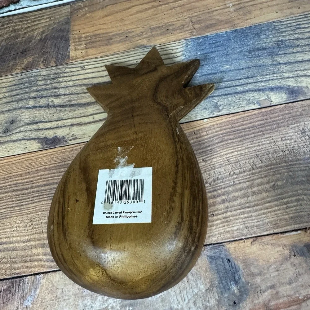 Vintage Hand Carved Wooden Pineapple‎ Bowl Trinket Candy Dish Philippines 8